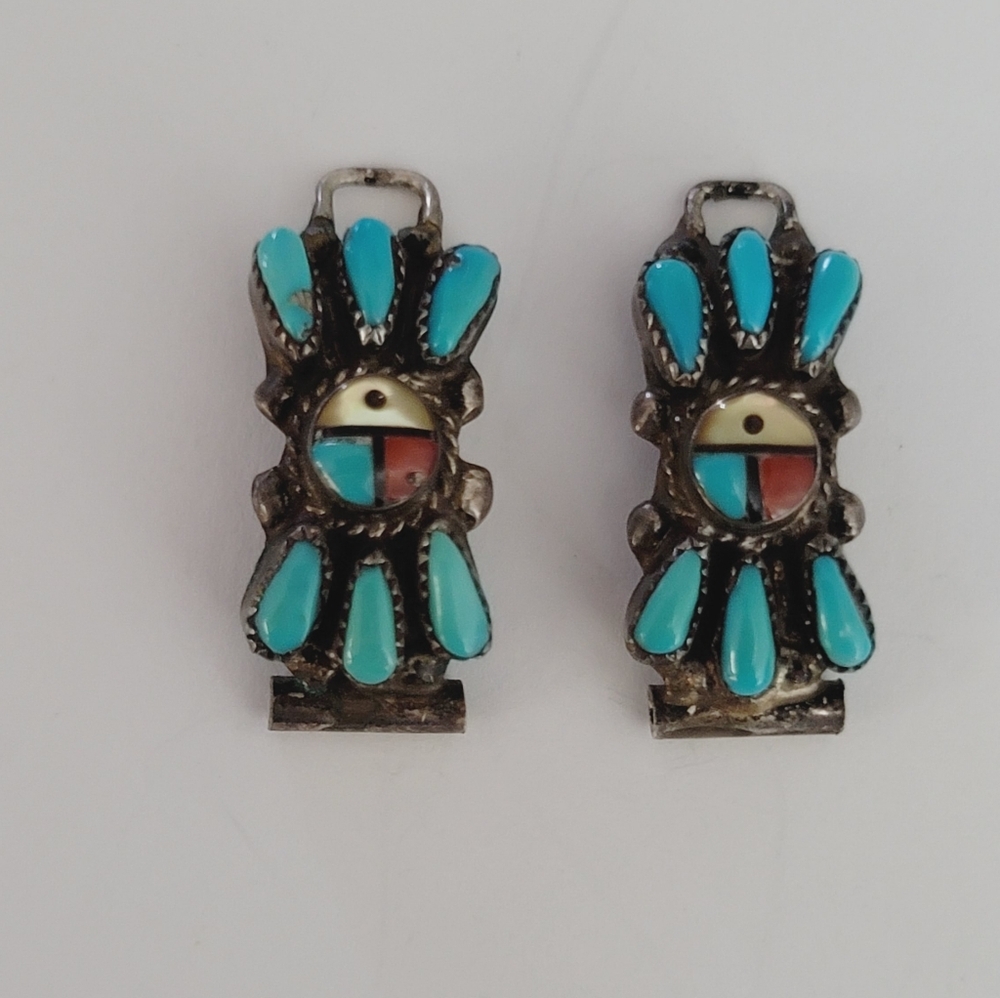 2PCS VINTAGE Zuni Native American STERLING SILVER SURFACE WATCH Tips
